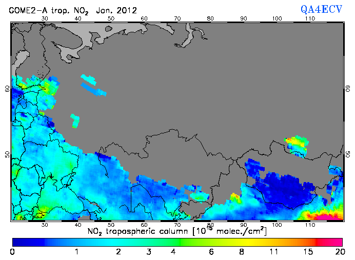 Regional Tropospheric NO2 of January 2012