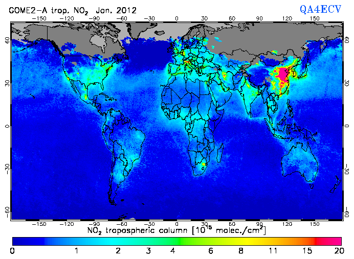 Regional Tropospheric NO2 of January 2012