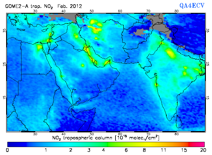 Regional Tropospheric NO2 of February 2012