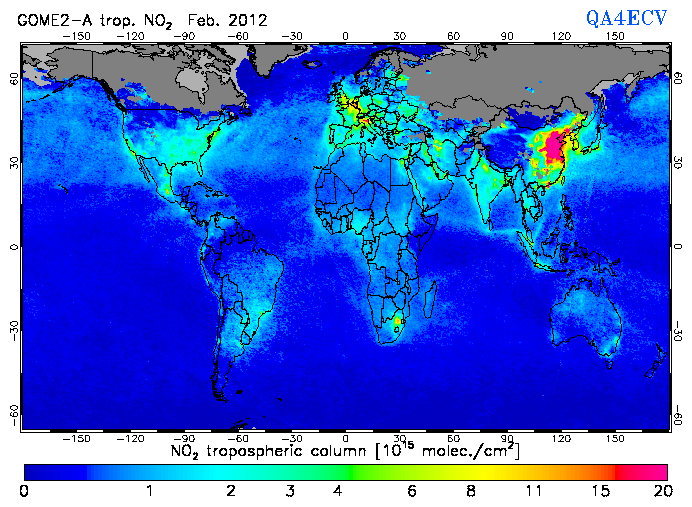 Regional Tropospheric NO2 of February 2012
