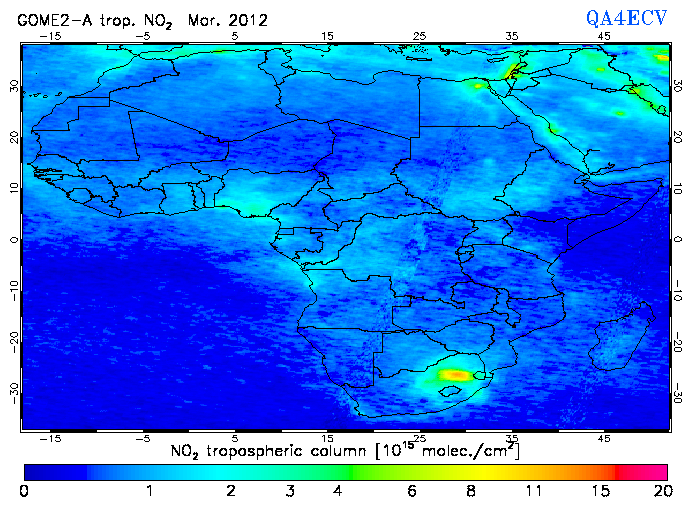 Regional Tropospheric NO2 of March 2012