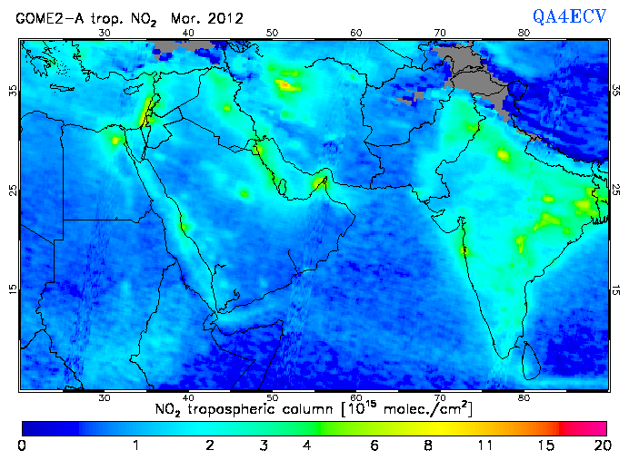 Regional Tropospheric NO2 of March 2012