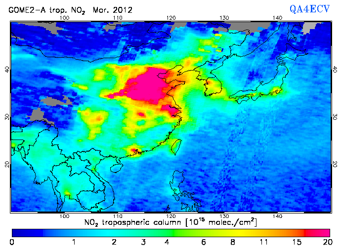 Regional Tropospheric NO2 of March 2012