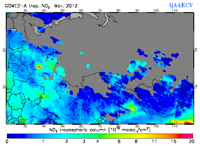 Regional Tropospheric NO2 of March 2012