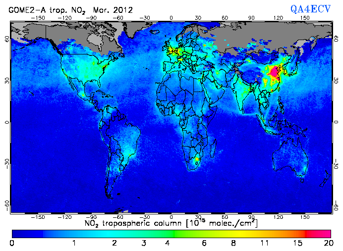 Regional Tropospheric NO2 of March 2012