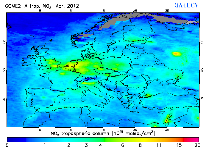 Regional Tropospheric NO2 of April 2012