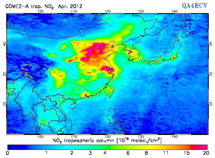 Regional Tropospheric NO2 of April 2012