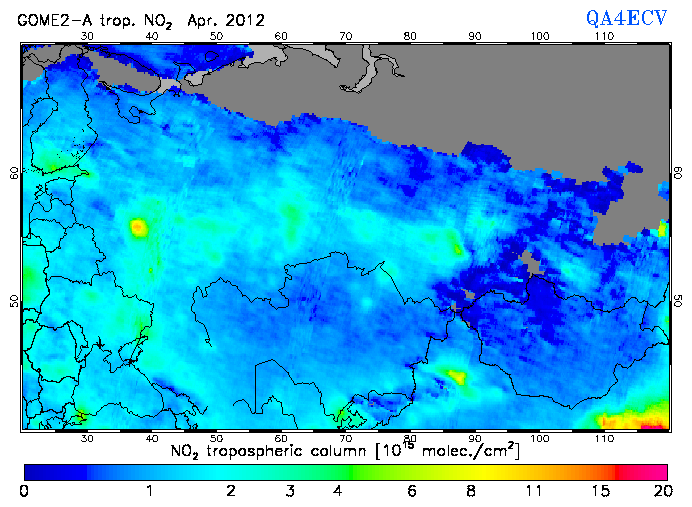 Regional Tropospheric NO2 of April 2012