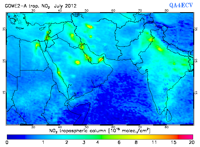 Regional Tropospheric NO2 of July 2012