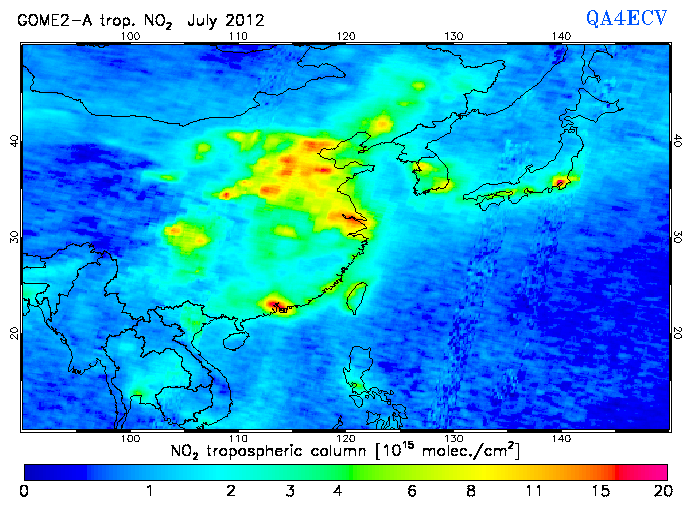 Regional Tropospheric NO2 of July 2012