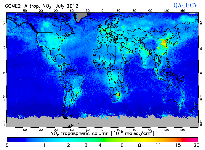 Regional Tropospheric NO2 of July 2012
