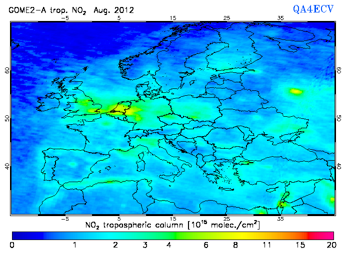 Regional Tropospheric NO2 of August 2012