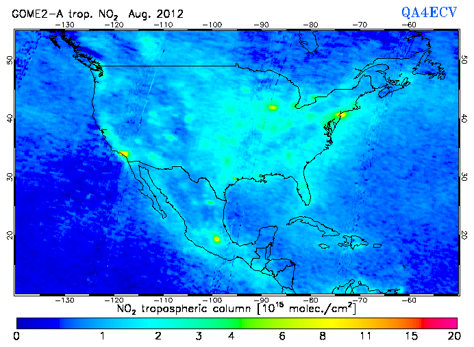 Regional Tropospheric NO2 of August 2012