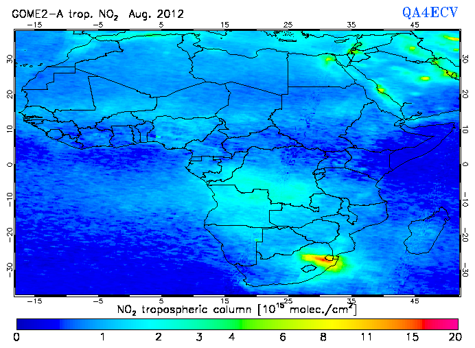 Regional Tropospheric NO2 of August 2012