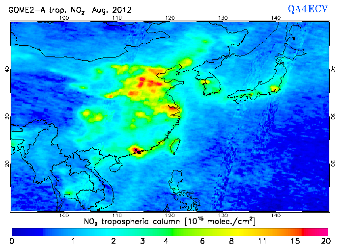 Regional Tropospheric NO2 of August 2012