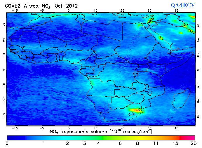 Regional Tropospheric NO2 of October 2012