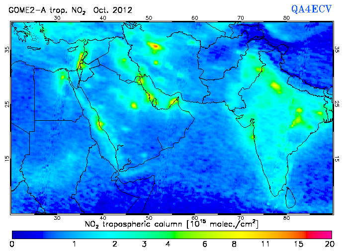 Regional Tropospheric NO2 of October 2012