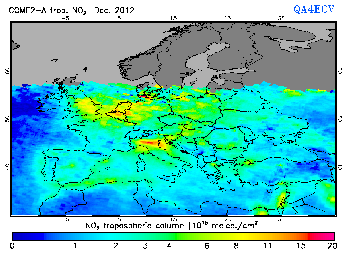Regional Tropospheric NO2 of December 2012