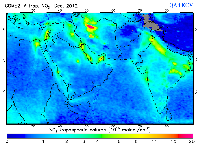 Regional Tropospheric NO2 of December 2012