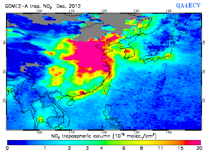 Regional Tropospheric NO2 of December 2012