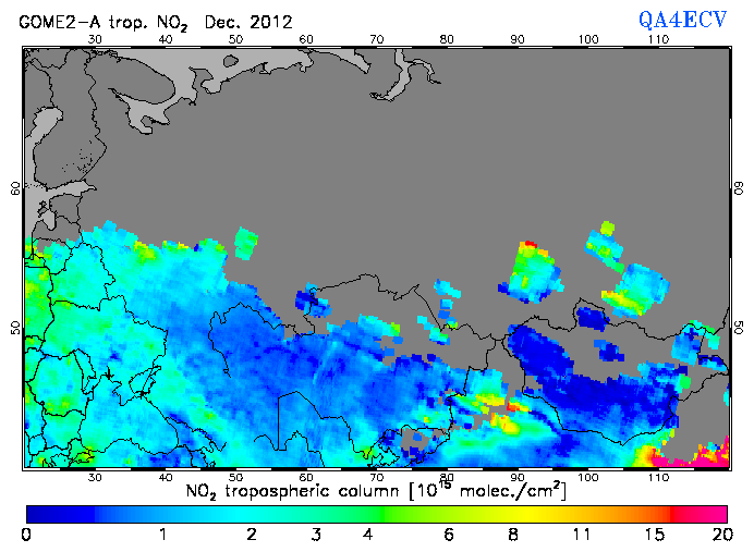 Regional Tropospheric NO2 of December 2012