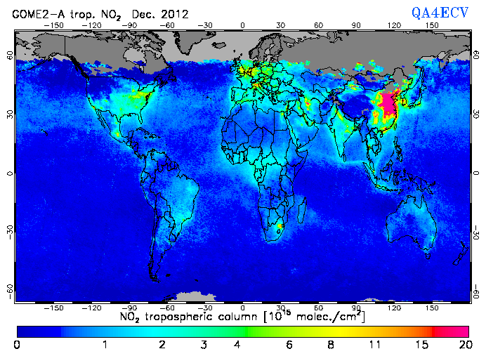 Regional Tropospheric NO2 of December 2012