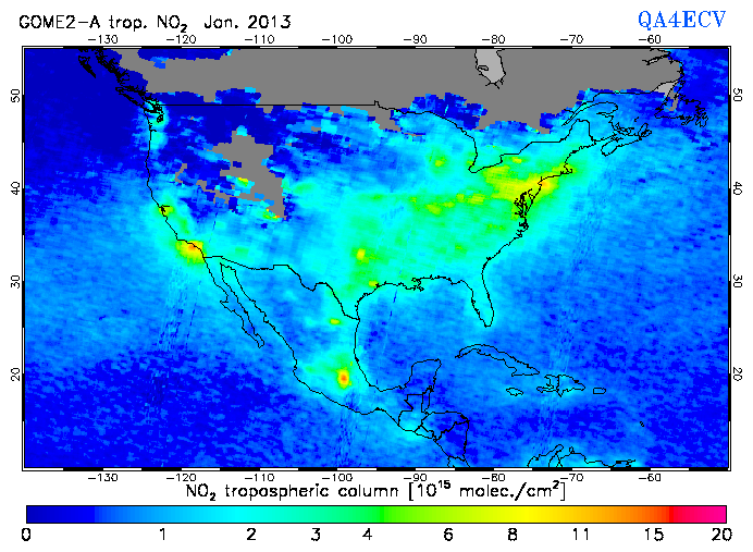 Regional Tropospheric NO2 of January 2013