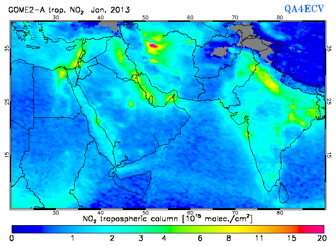 Regional Tropospheric NO2 of January 2013