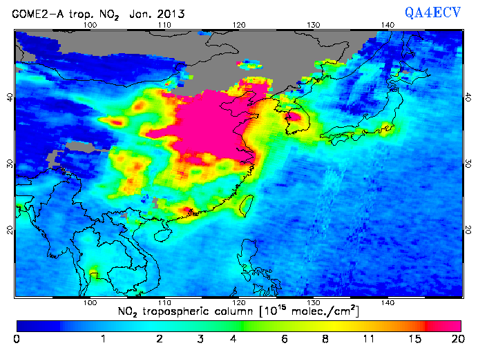 Regional Tropospheric NO2 of January 2013