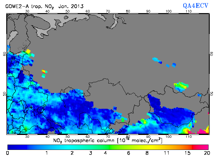 Regional Tropospheric NO2 of January 2013
