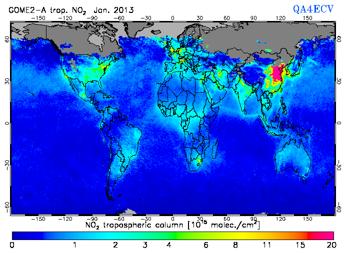 Regional Tropospheric NO2 of January 2013