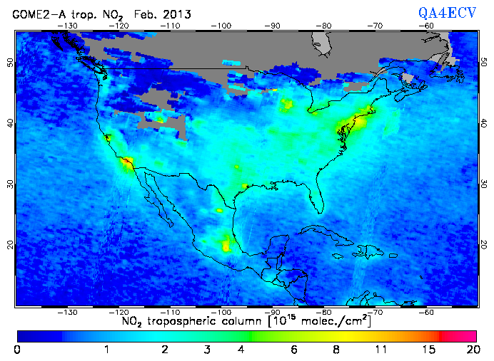 Regional Tropospheric NO2 of February 2013