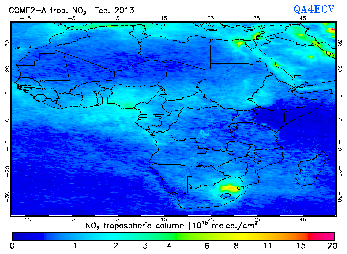 Regional Tropospheric NO2 of February 2013