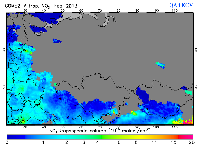Regional Tropospheric NO2 of February 2013