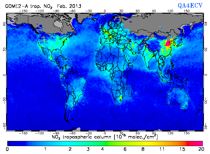 Regional Tropospheric NO2 of February 2013