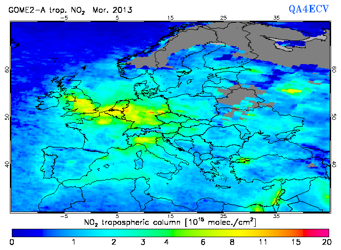 Regional Tropospheric NO2 of March 2013