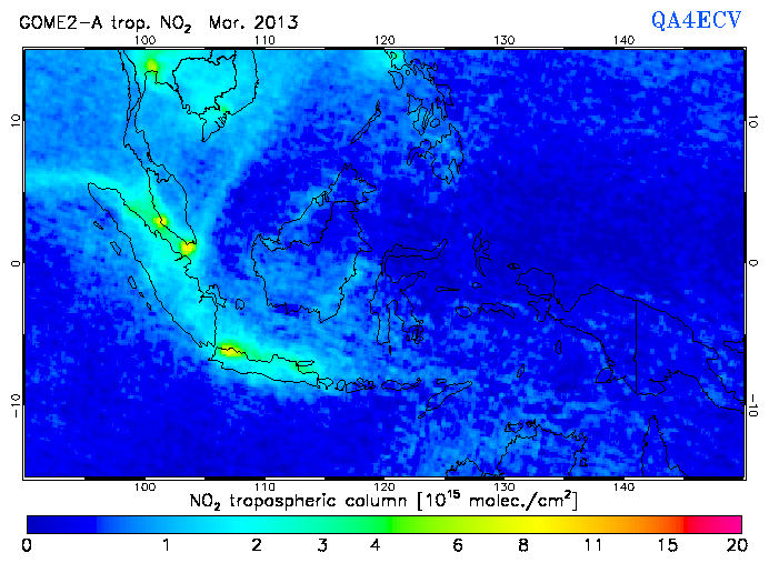 Regional Tropospheric NO2 of March 2013