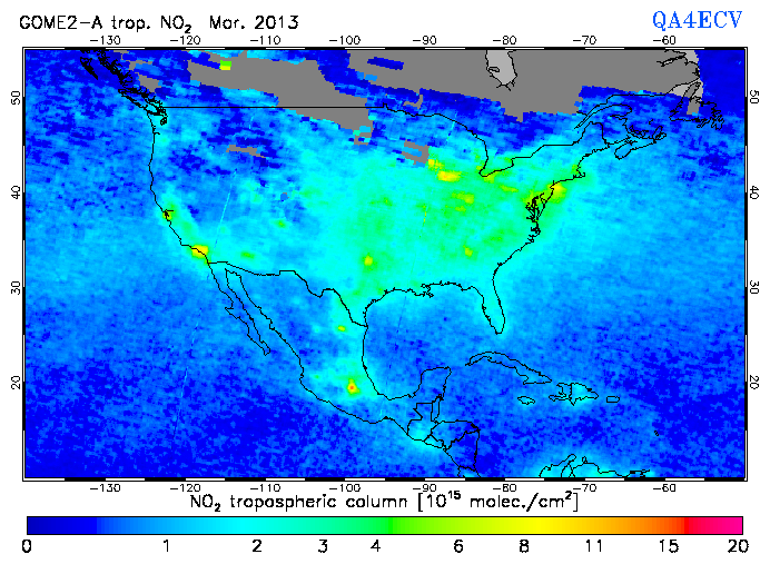 Regional Tropospheric NO2 of March 2013