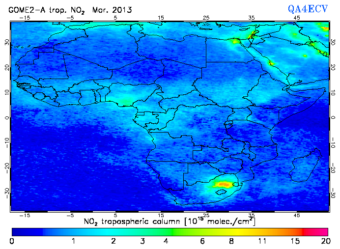 Regional Tropospheric NO2 of March 2013