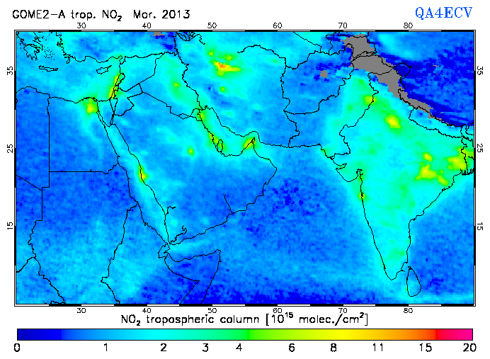 Regional Tropospheric NO2 of March 2013