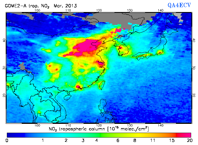Regional Tropospheric NO2 of March 2013