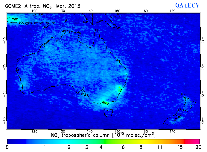 Regional Tropospheric NO2 of March 2013