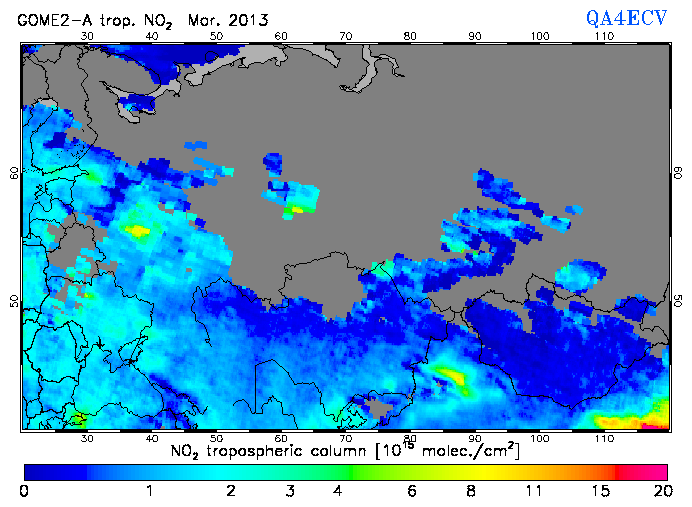 Regional Tropospheric NO2 of March 2013