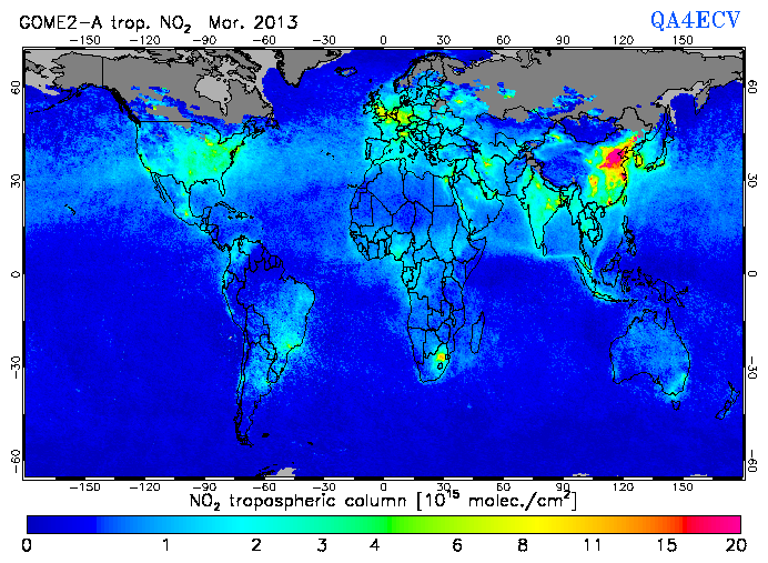 Regional Tropospheric NO2 of March 2013
