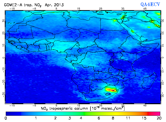 Regional Tropospheric NO2 of April 2013