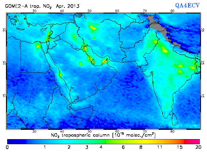 Regional Tropospheric NO2 of April 2013