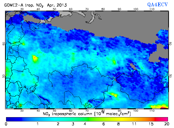 Regional Tropospheric NO2 of April 2013