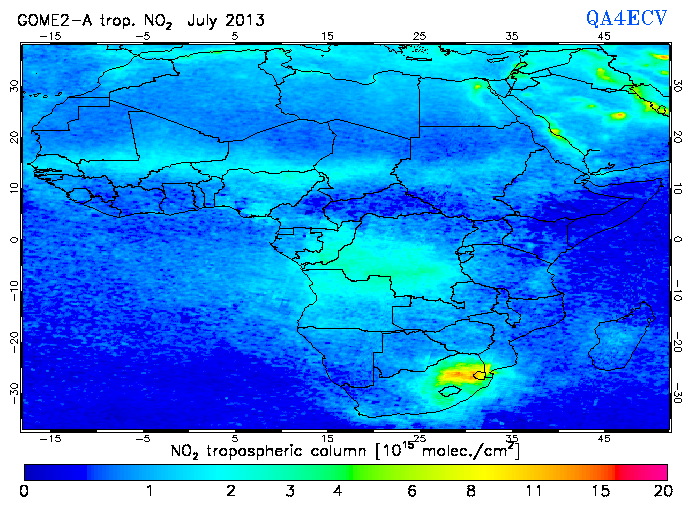 Regional Tropospheric NO2 of July 2013