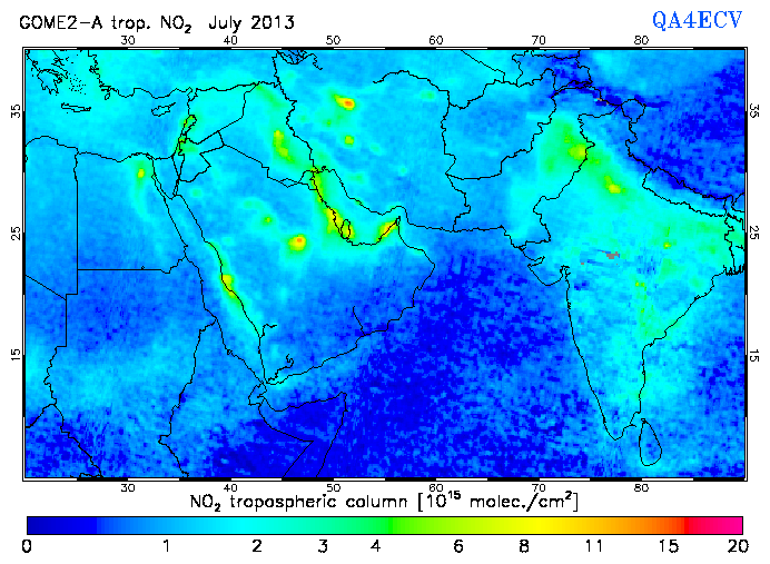 Regional Tropospheric NO2 of July 2013