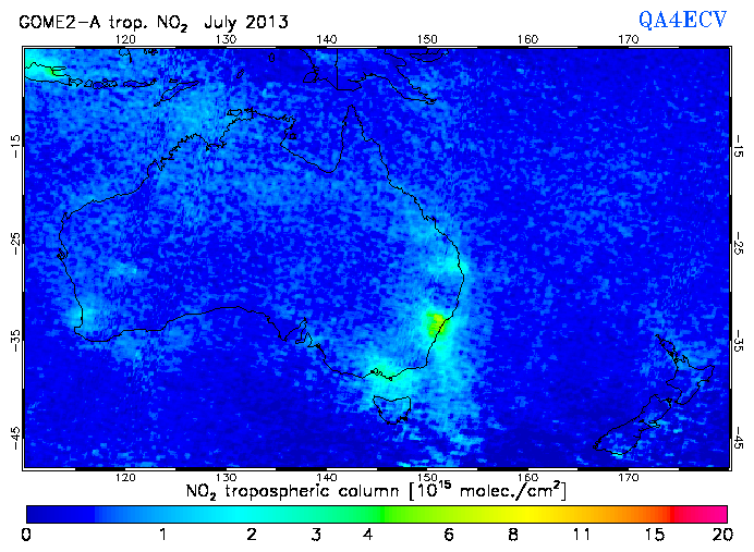 Regional Tropospheric NO2 of July 2013